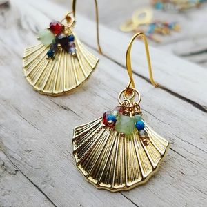 *SOLD* Ginkgo Leaf & Semi-Precious Dangle Drop Earrings
